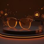 Nuevas gafas inteligentes Ray-Ban AI de Meta destacadas en un entorno tecnológico futurista con iluminación naranja y negra, representando innovación en hardware IA y tecnología wearable.