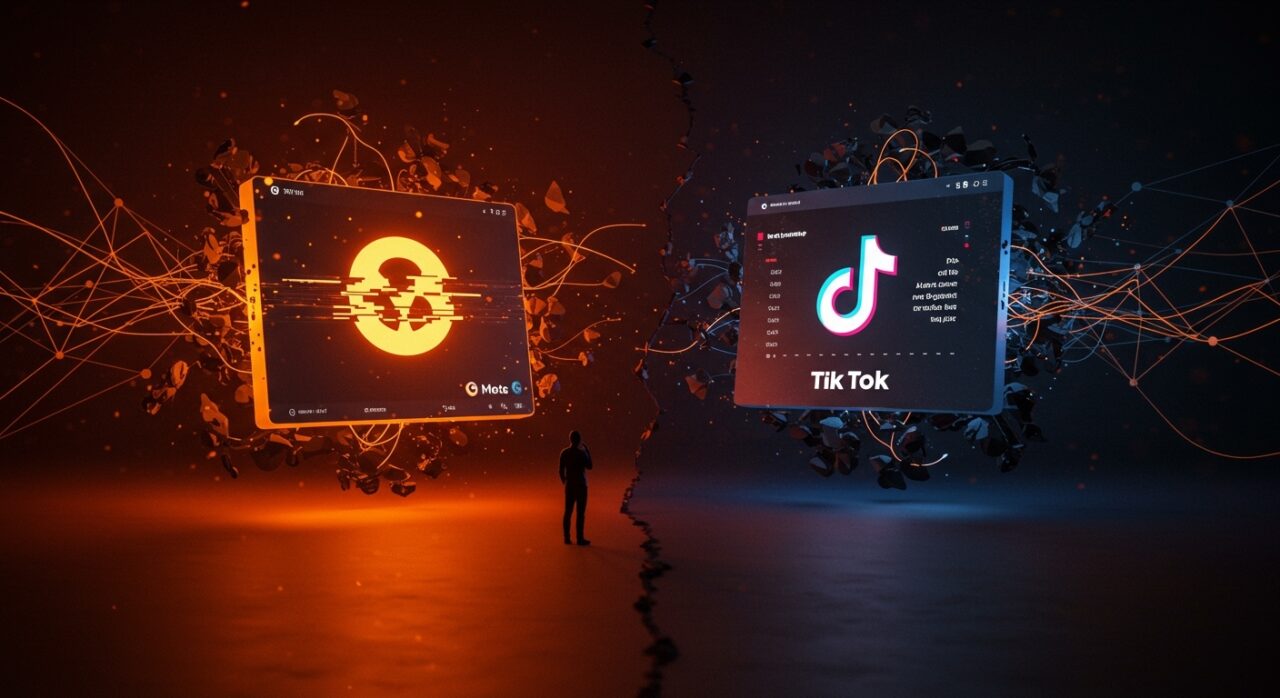 Análisis visual del dilema entre engagement y seguridad digital en Meta y TikTok para founders de startups.