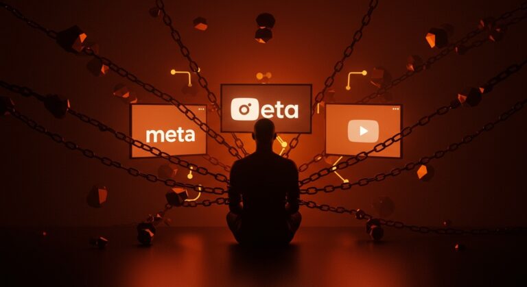 Usuarios atrapados en redes sociales Meta y YouTube simbolizando precedentes legales por adicción y responsabilidad de plataformas en el ecosistema tech.