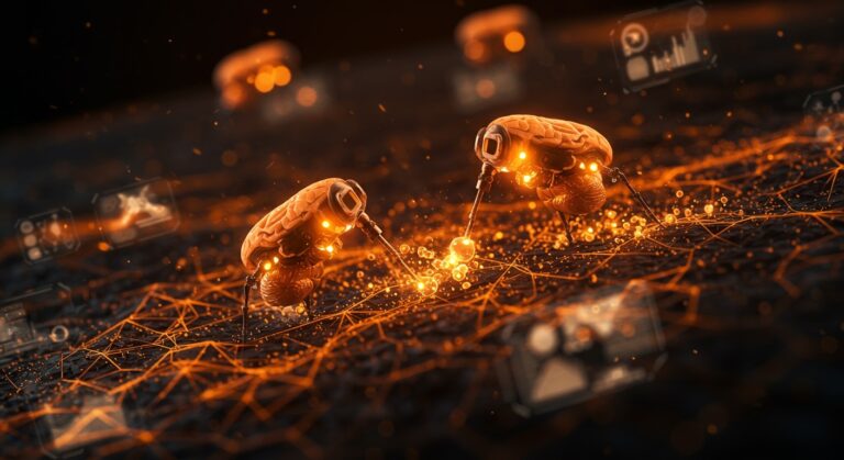 Microrobots médicos innovadores para tratar el Alzheimer drenando toxinas cerebrales, representando avances de la startup MMI en neurotecnología.