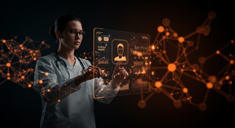 Microsoft Copilot Health integrando IA con wearables y registros electrónicos en salud digital para startups tecnológicas.