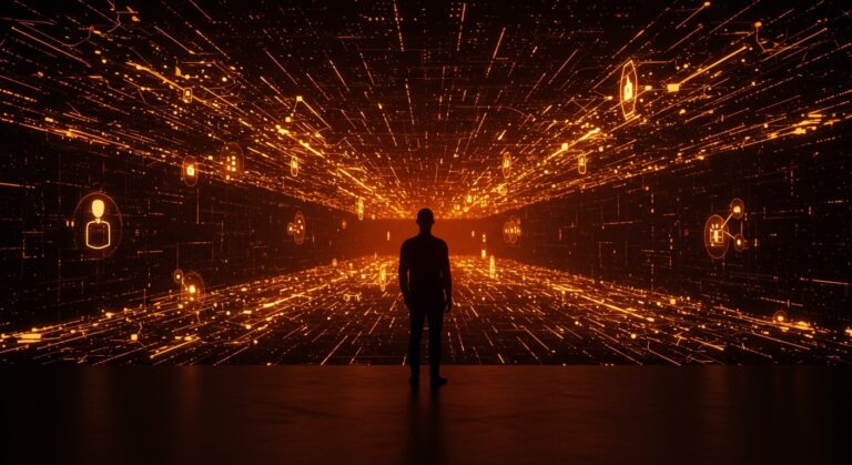 Líder tecnológico frente a un horizonte digital ilustrando la reorganización de Microsoft Copilot e impulso de la inteligencia artificial en 2026.