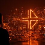 Ilustración editorial que representa la mierdificación de internet con símbolos digitales caóticos y la regulación tecnológica liderada por Noruega.