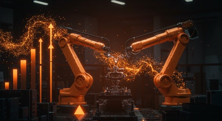 Robot industrial inteligente con IA de Mind Robotics en un entorno manufacturero, ilustrando tecnología avanzada y financiación startup.