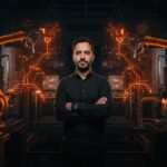 RJ Scaringe CEO de Mind Robotics frente a robots industriales con IA destacando innovación disruptiva en robótica industrial.