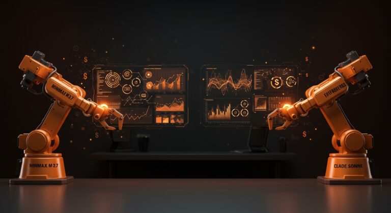 Comparativa visual de MiniMax M2.7 y Claude Sonnet en automatización de procesos para startups tech en LATAM, destacando coste y precisión.
