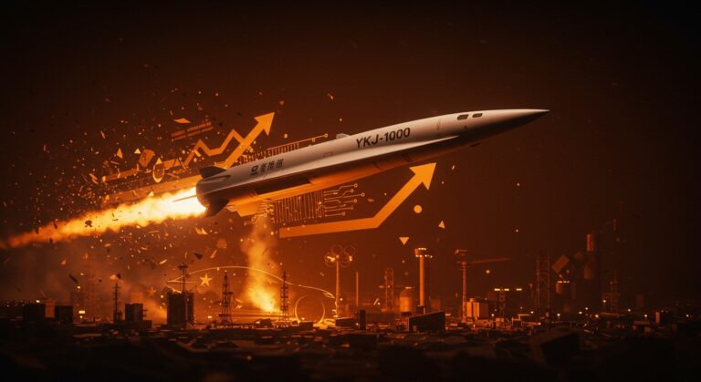 Misil hipersónico chino YKJ-1000 representando innovación disruptiva y producción masiva con costos comparables a un Tesla en tecnología militar.