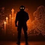 Soldado francés con equipo avanzado frente a mapa digital de Europa, simbolizando la soberanía tecnológica y la inteligencia artificial militar en defensa europea.
