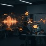 Modelo de voz AI abierto Voxtral TTS de Mistral AI en un entorno de startup tecnológica innovadora, destacando inteligencia artificial y text to speech.