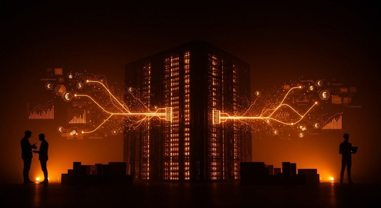 Centro de datos de IA en construcción en Europa financiado con 830 millones, mostrando colaboración y escalabilidad en startups tecnológicas.