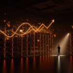 Centro de datos de IA con GPUs Nvidia y fundador observando, simbolizando financiamiento e infraestructura en startups de inteligencia artificial.