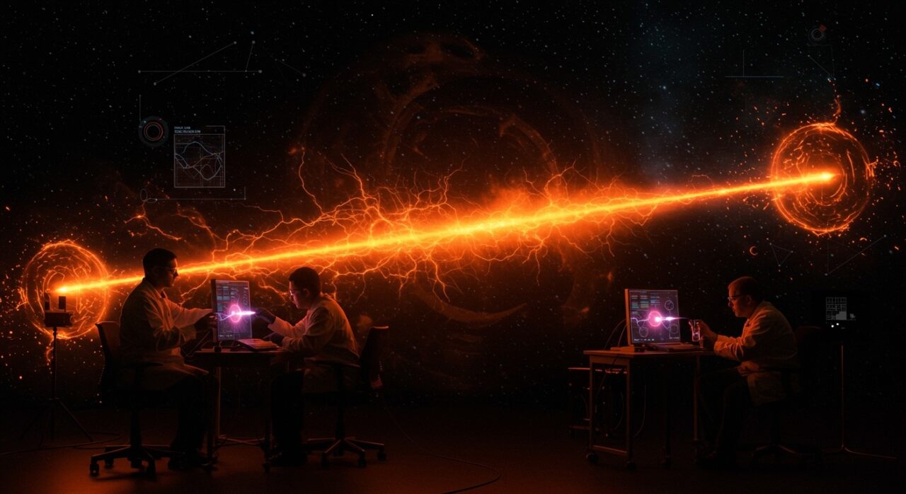 Modelo de ondas de choque con plasma simulando energía oscura en el universo, investigación científica chilena en deeptech.