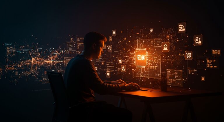 Founder tech trabajando con modelos de codificación IA y automatización en startups, mostrando límites técnicos e integración de sistemas.