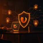 Fundador usando VPN gratis integrado en Firefox, destacando privacidad y seguridad tecnológica para startups.