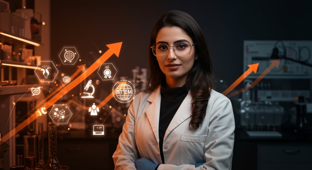 Mujer iraní en STEM destacando en educación superior y talento tecnológico femenino en comparación con EE.UU.