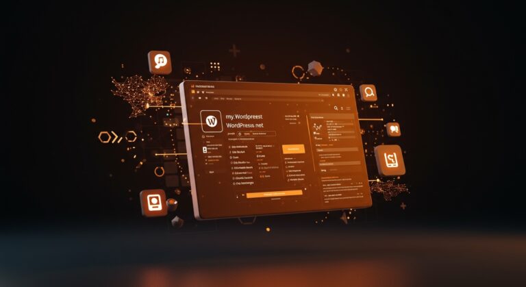 Interfaz de my.WordPress.net en navegador representando espacio privado de WordPress sin hosting con inteligencia artificial integrada.