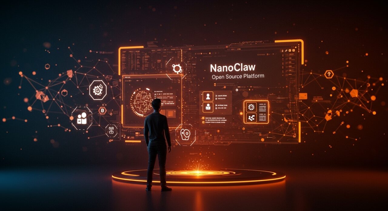 Desarrollador independiente frente a plataforma NanoClaw de agentes de IA en alianza con Docker destacando innovación open source y tecnología startup.