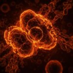 Nanomaterial de hierro eliminando cáncer sin dañar tejido sano, innovación médica en healthtech y biotecnología.