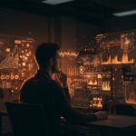 David Park y equipo de Narada AI desarrollando un agente de IA empresarial mediante llamadas con clientes en un ambiente tecnológico moderno con metáforas visuales de escalabilidad y fundraising.