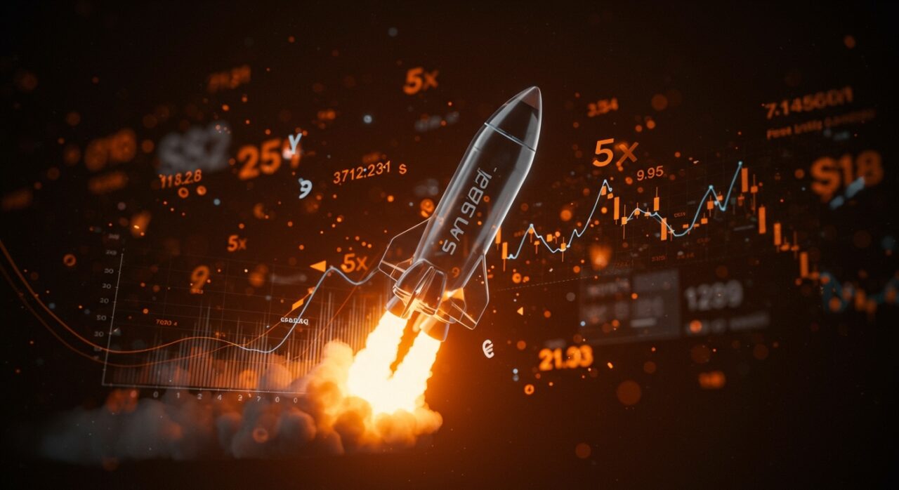 Visual conceptual de la regla Fast Entry de Nasdaq-100 y el impacto de la IPO de SpaceX en índices bursátiles y fondos pasivos para 2026.