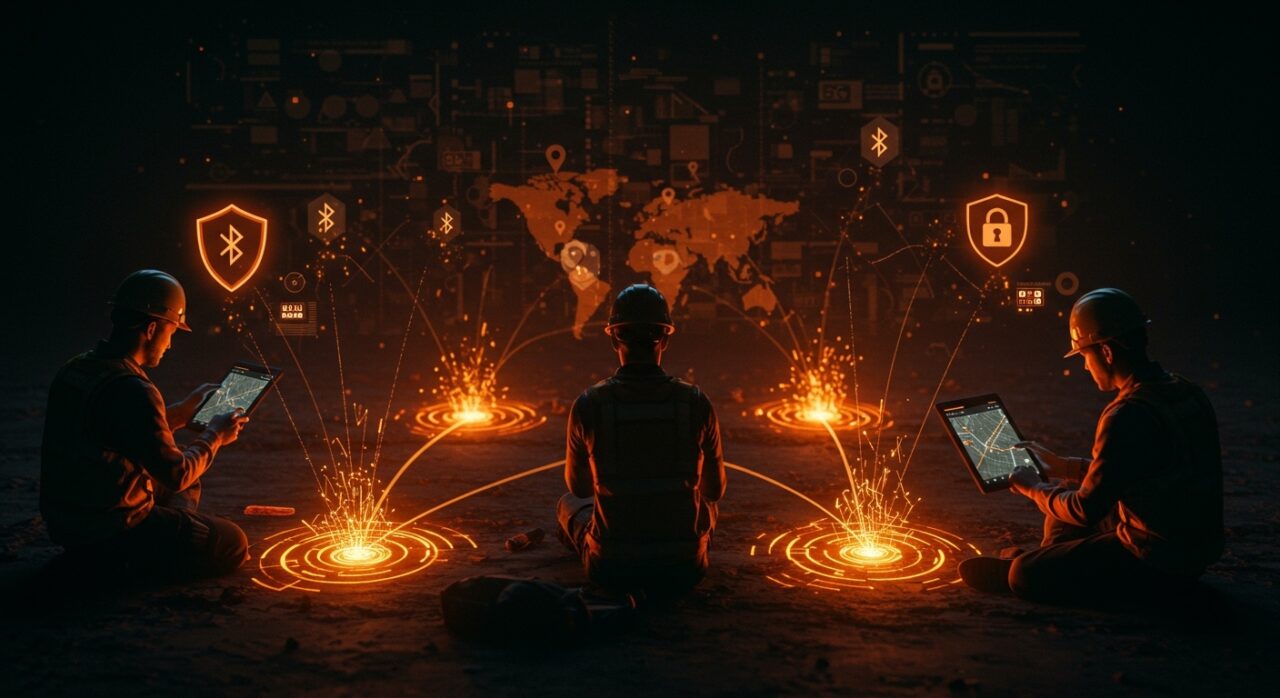 Navegación offline y sincronización P2P con seguridad AES-256 para equipos móviles sin servidores en entornos de campo, solución tecnológica innovadora para startups LATAM.