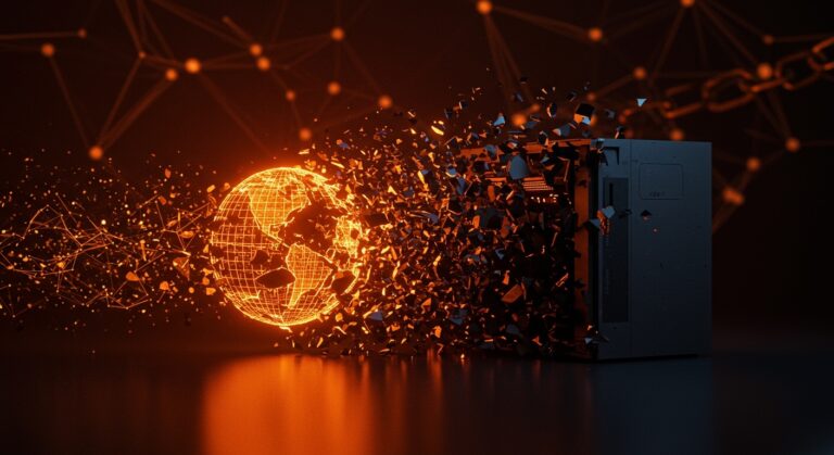 Desmantelamiento del NCAR en EE.UU. impactando la investigación climática y la supercomputación con visuales abstractas de modelos climáticos fragmentados.