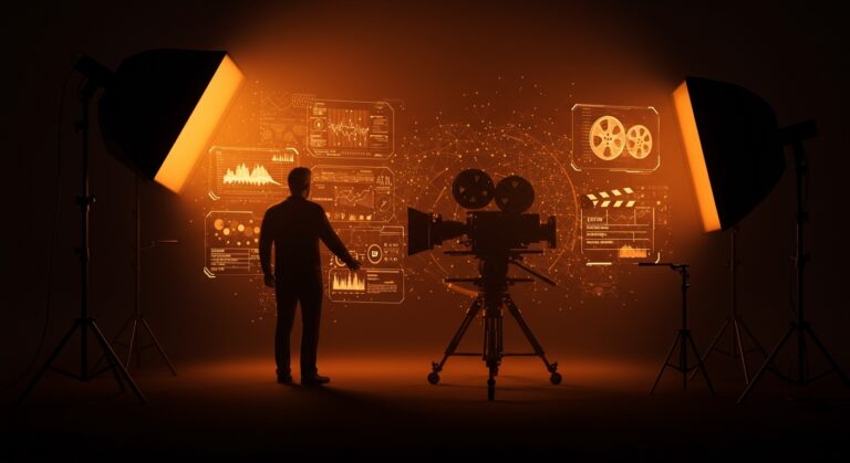 Representación visual de la adquisición de la startup de IA InterPositive por Netflix con enfoque en IA aplicada al cine y filmmaking innovador.