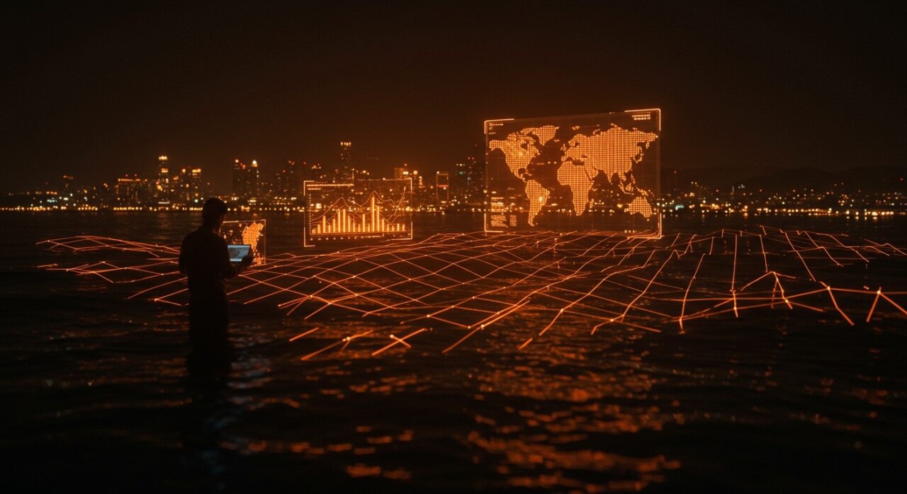 Riesgos costeros reales con niveles del mar subestimados visualizados mediante datos geoespaciales y adaptación climática.