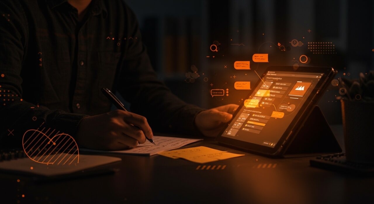Notas a mano y digitales combinadas para mejorar la productividad y gestión del conocimiento en founders de startups tech.