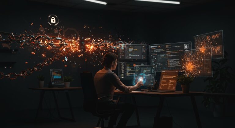 Imagen que representa la seguridad en npm y la respuesta a un ataque de cadena de suministro en startups tecnológicas.