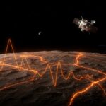 Mapa lunar detallado mostrando actividad tectónica y sismos en mares lunares, con la misión Artemis simbolizando la exploración espacial y oportunidades para startups.