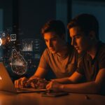 Equipo de nutrIA colaborando con inteligencia artificial en una app de nutrición, destacando éxito startup en Chile y Uruguay.