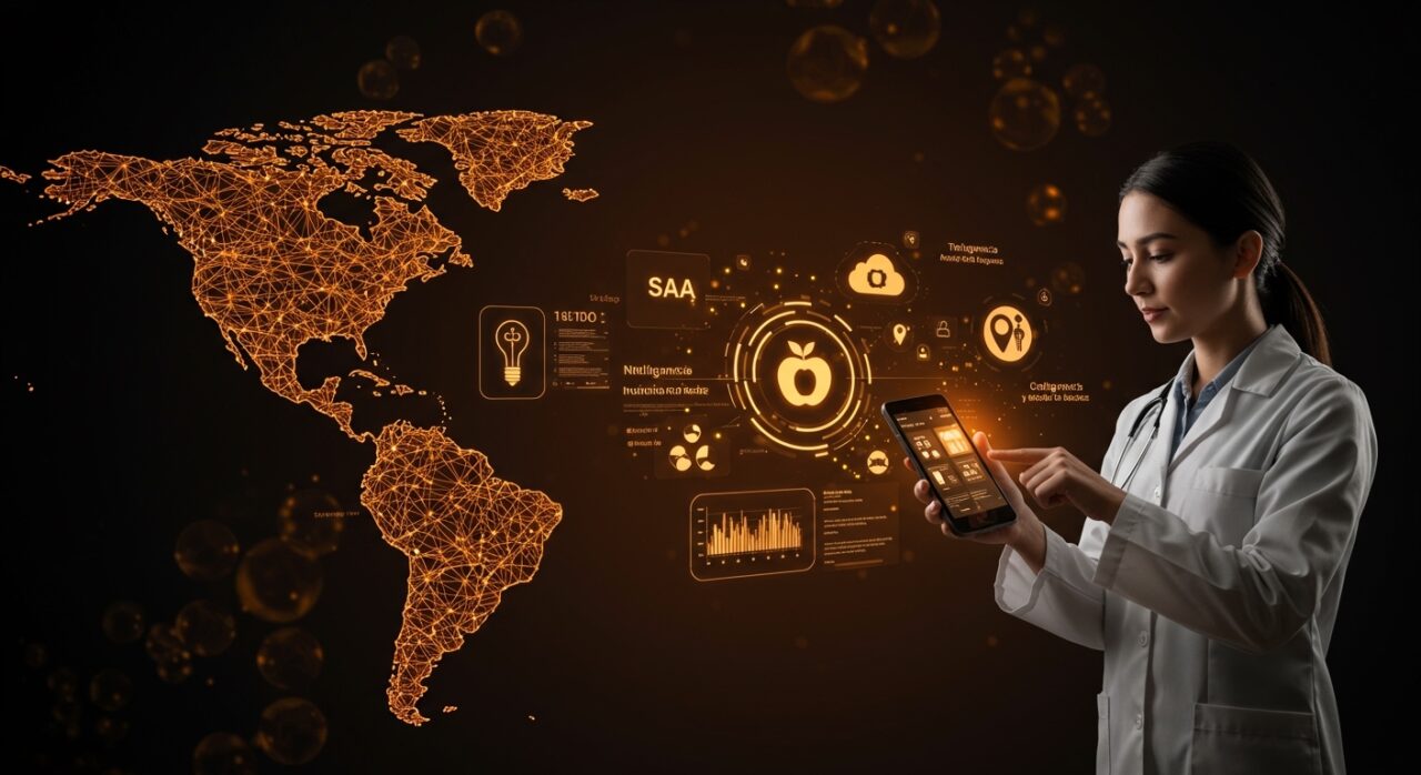 Imagen de inteligencia artificial SaaS aplicada a nutrición en Latinoamérica destacando innovación healthtech y startup chilena.