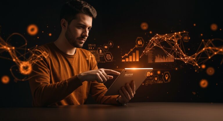 Pedro Cisternas usando la app NutrIA de inteligencia artificial aplicada a salud, destacando su crecimiento como startup tecnológica en LATAM.