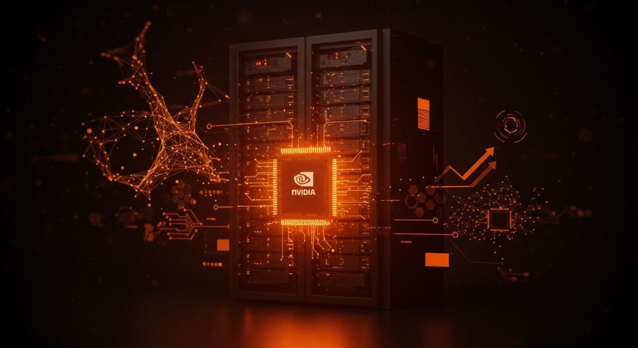 Centro de datos IA Nvidia con rack LPX y chips Rubin y Groq, representando integración vertical y tecnología avanzada para infraestructura AI 2026.