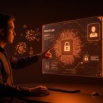 Interfaz futurista de la plataforma IA NemoClaw de Nvidia mostrando IA local segura para empresas y agentes inteligentes.