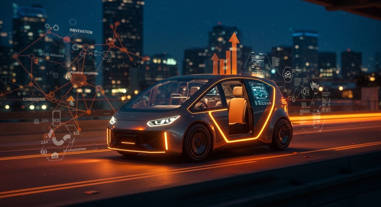 Robotaxi futurista de Nvidia con tecnología Drive Hyperion mostrando automatización y alianzas tecnológicas en movilidad autónoma e IA aplicada.