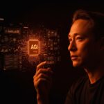 Jensen Huang y Nvidia frente a una interfaz digital que representa la inteligencia artificial general y las tendencias tecnológicas en startups.