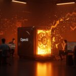 Inversores retail observando una monumental inversión de OpenAI y flujos de capital representados con gráficos digitales en tonos naranja y negro.