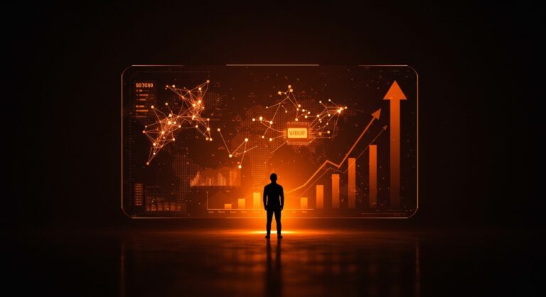 Fundador de IA frente a una interfaz digital con redes neuronales y gráficos de crecimiento, simbolizando lecciones de innovación y estrategia tras el cierre de Sora por OpenAI.