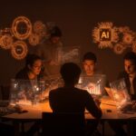 Startup LATAM trabajando colaborativamente con inteligencia artificial aplicada de OpenAI y Sora para aumentar productividad y automatización.