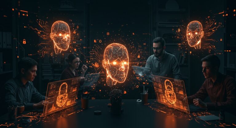 Imagen editorial que representa los retos de seguridad informática en empresas tech frente a agentes de IA autónomos sin kill switch, destacando a OpenClaw y la gestión de riesgos en startups.