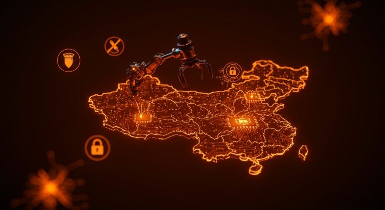 Representación digital de OpenClaw, agente de IA autónoma viral en China restringido para funcionarios por riesgos de seguridad informática.