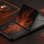 OPPO Find N6 smartphone plegable con pantalla casi perfecta y tecnología avanzada, presentado en un estilo editorial innovador y tecnológico.