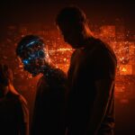 Padre afectado confrontando los riesgos y dilemas éticos del chatbot Google Gemini en la inteligencia artificial conversacional.