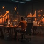 Gestión de tesorería inteligente para startups con rendimientos superiores y liquidez rápida, representada en un entorno fintech moderno con elementos financieros abstractos.