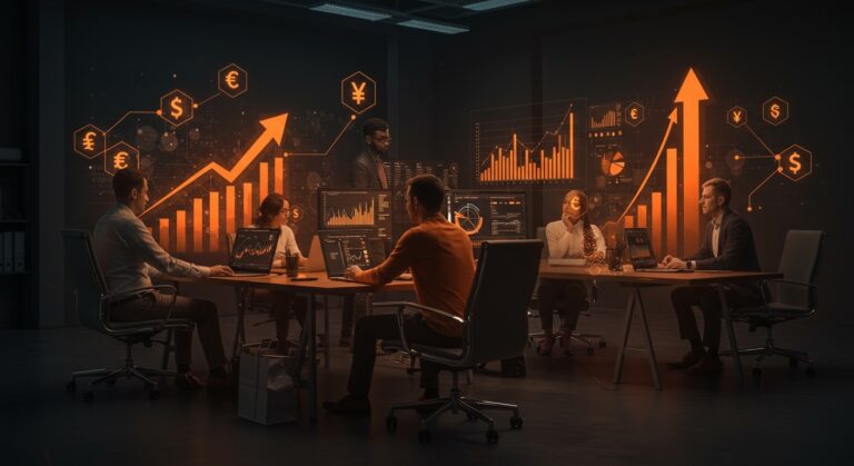 Gestión de tesorería inteligente para startups con rendimientos superiores y liquidez rápida, representada en un entorno fintech moderno con elementos financieros abstractos.