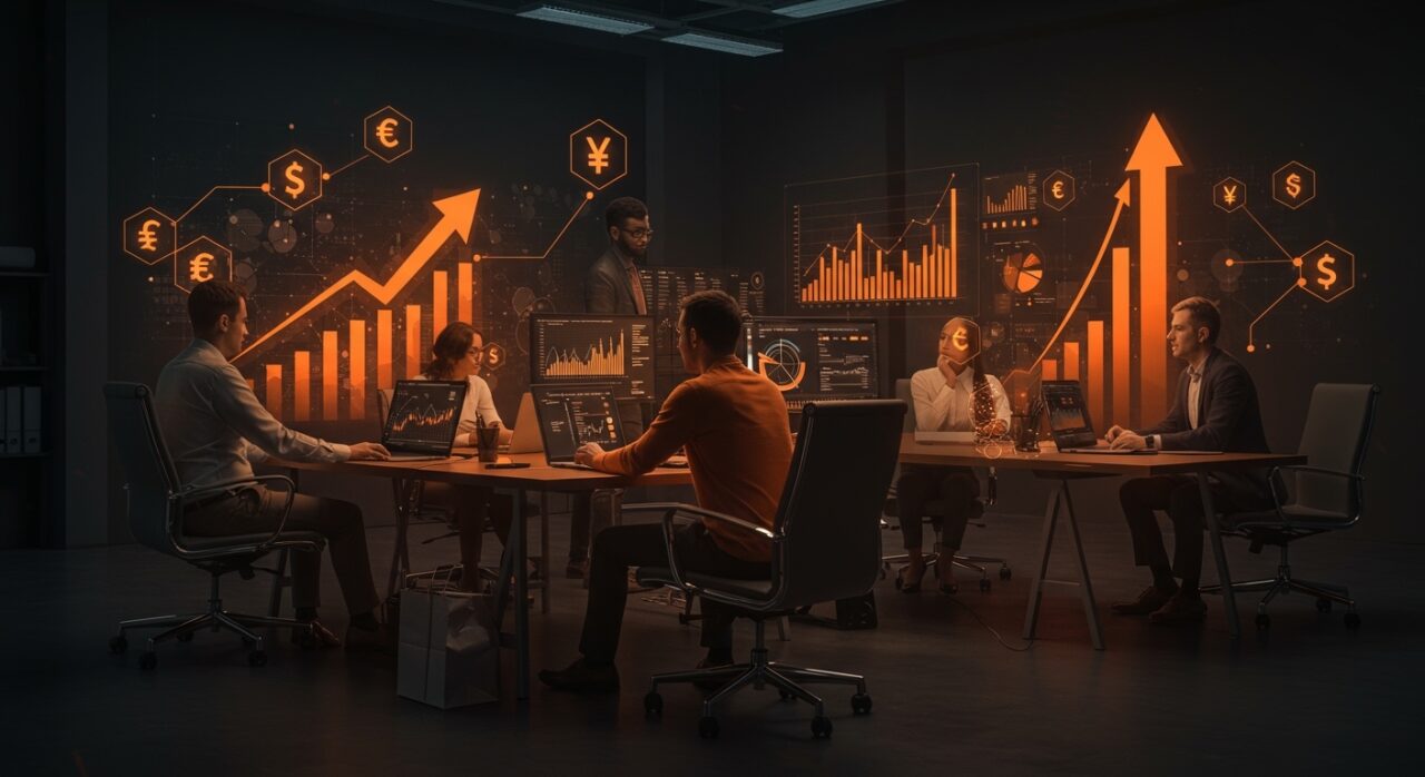 Gestión de tesorería inteligente para startups con rendimientos superiores y liquidez rápida, representada en un entorno fintech moderno con elementos financieros abstractos.