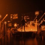 Imagen conceptual de una silueta de fundador sobre interfaz digital con gráficos de IPO y metáforas visuales de mercado de capitales y tecnología AI en 2026.