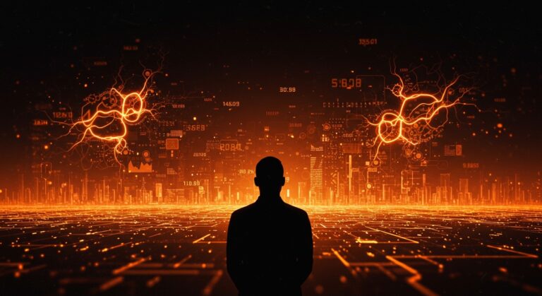 Representación visual de la paradoja de la productividad entre inteligencia artificial y riqueza en startups LATAM.